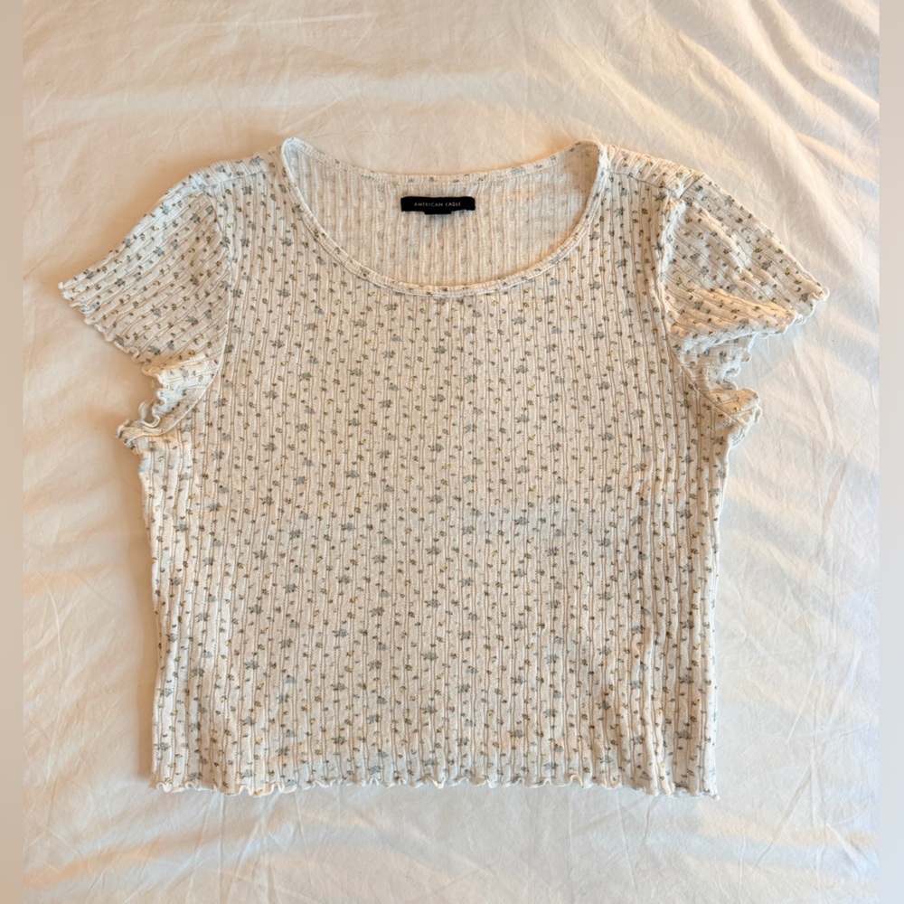American Eagle Floral Ruffled Baby Tee